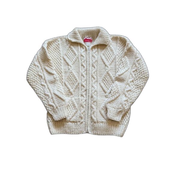 VINTAGE ECUADOR HAND KNIT WOOL SWEATER CARDIGAN FULL ZIP - Picture 1 of 6